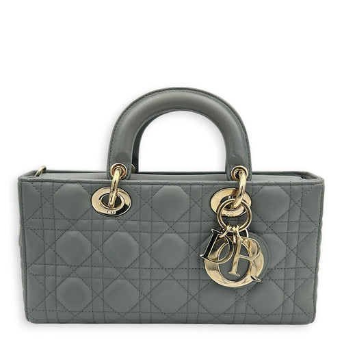 Lady D-Joy Top Handle Bag Medium Blue in Lambskin, Gold hardware