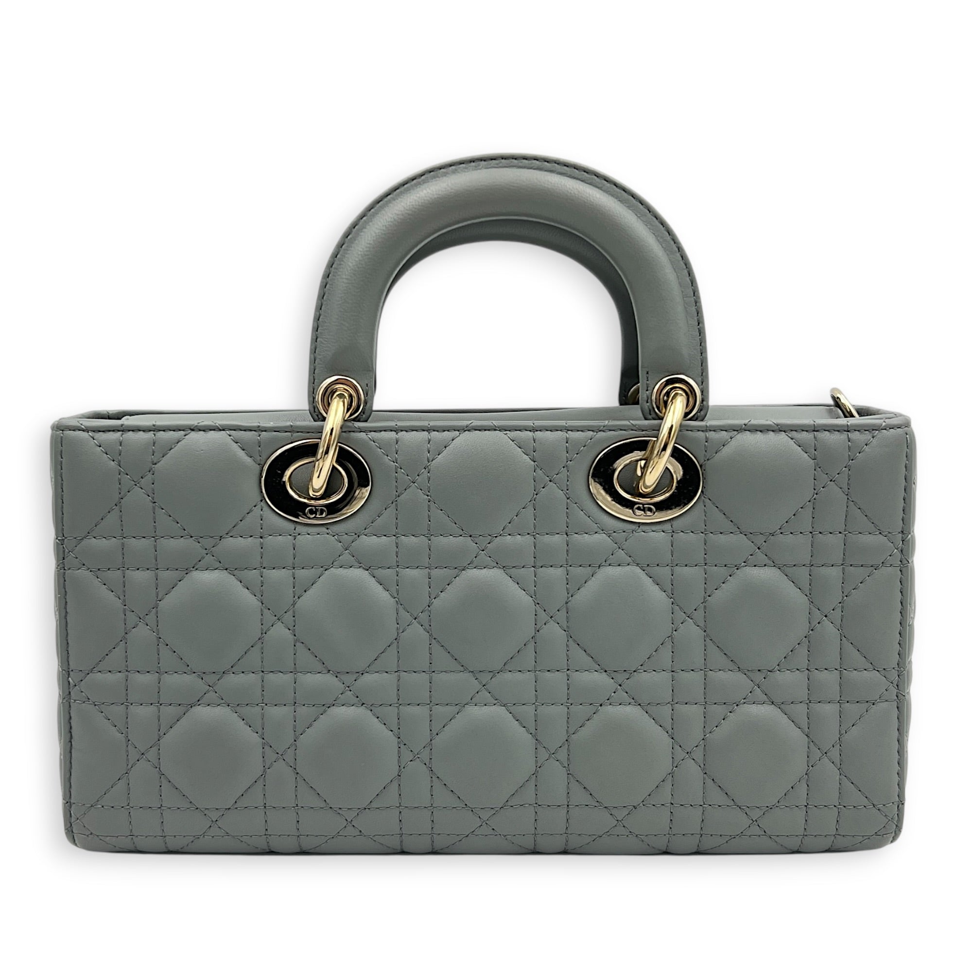 Lady D-Joy Top Handle Bag Medium Blue in Lambskin, Gold hardware