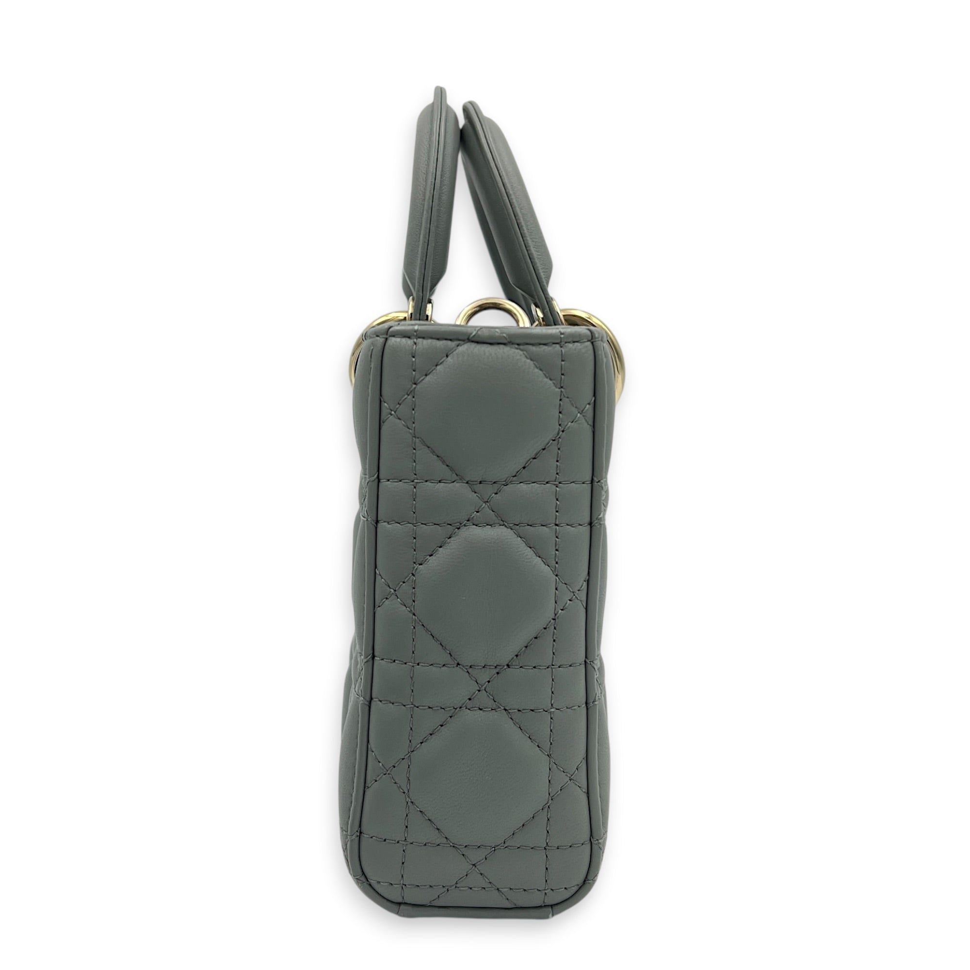 Lady D-Joy Top Handle Bag Medium Blue in Lambskin, Gold hardware