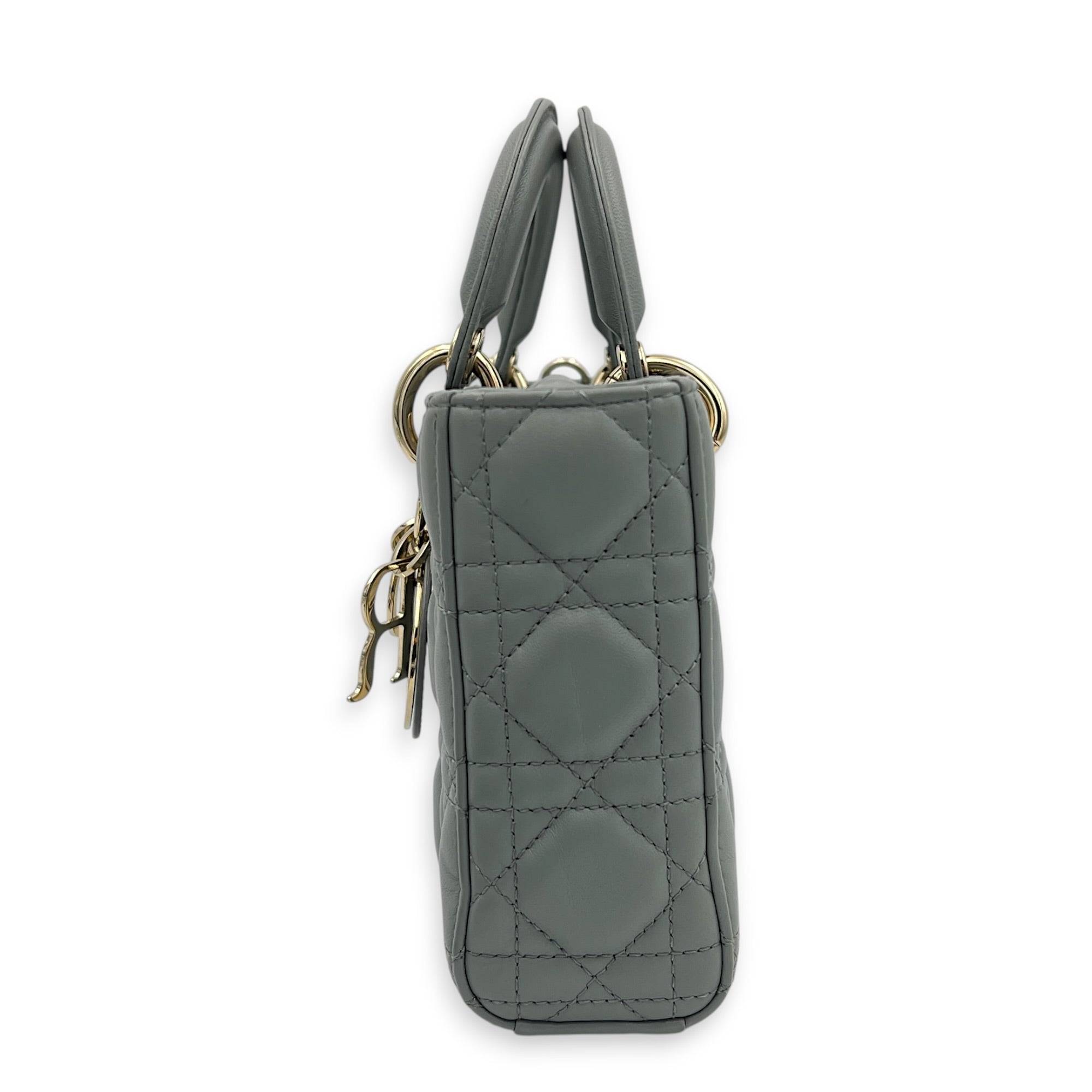 Lady D-Joy Top Handle Bag Medium Blue in Lambskin, Gold hardware