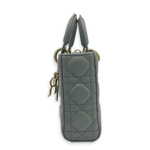 Lady D-Joy Top Handle Bag Medium Blue in Lambskin, Gold hardware