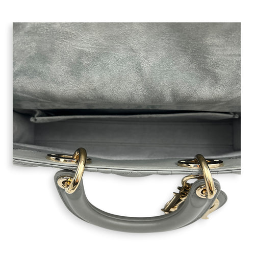 Lady D-Joy Top Handle Bag Medium Blue in Lambskin, Gold hardware