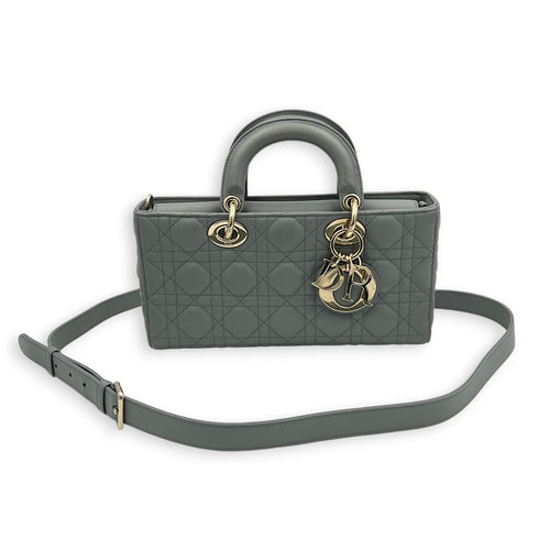 Lady D-Joy Top Handle Bag Medium Blue in Lambskin, Gold hardware