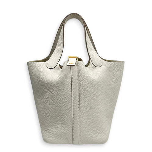 Picotin 18 Craie Top Handle Bag in Clemence, Gold hardware