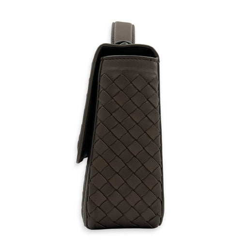 Intrecciato Top Handle Bag Brown in Nappa Leather, Gunmetal hardware