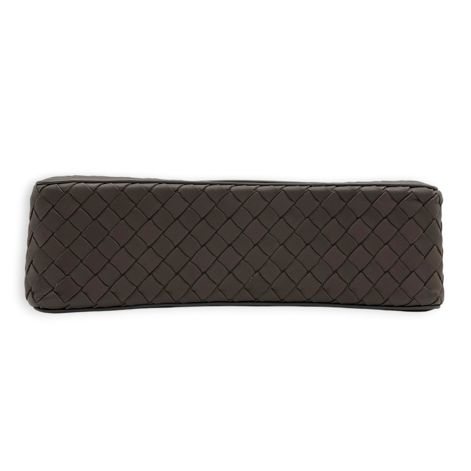 Intrecciato Top Handle Bag Brown in Nappa Leather, Gunmetal hardware