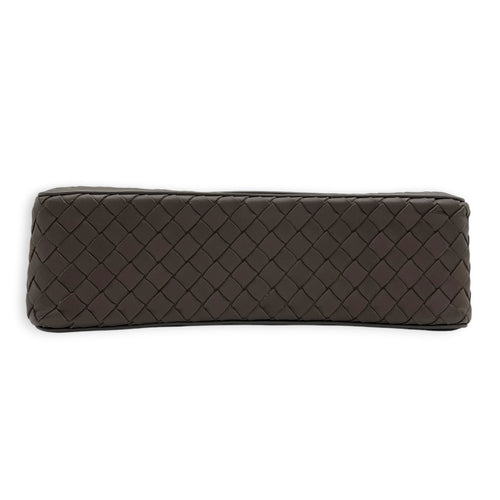 Intrecciato Top Handle Bag Brown in Nappa Leather, Gunmetal hardware
