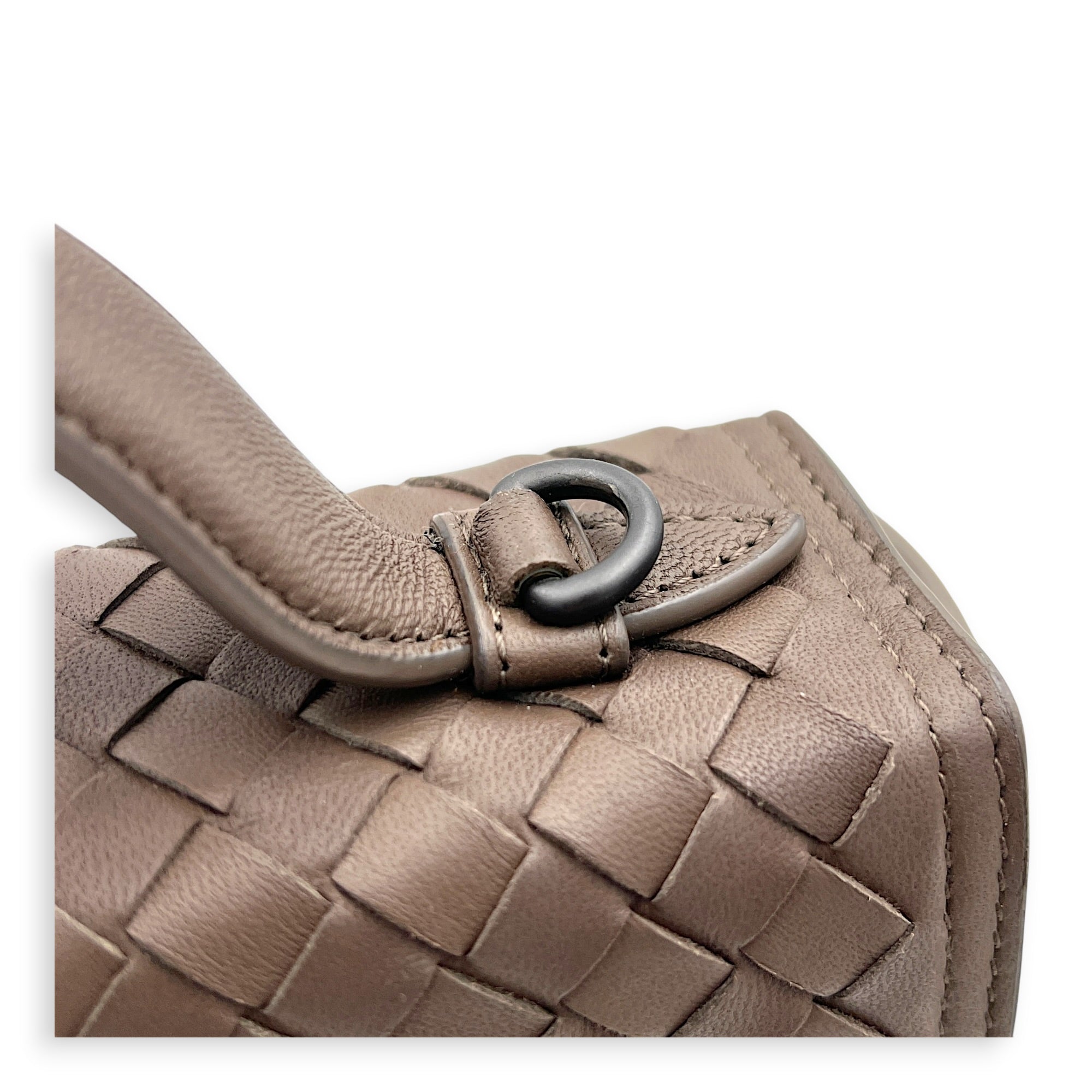 Intrecciato Top Handle Bag Brown in Nappa Leather, Gunmetal hardware