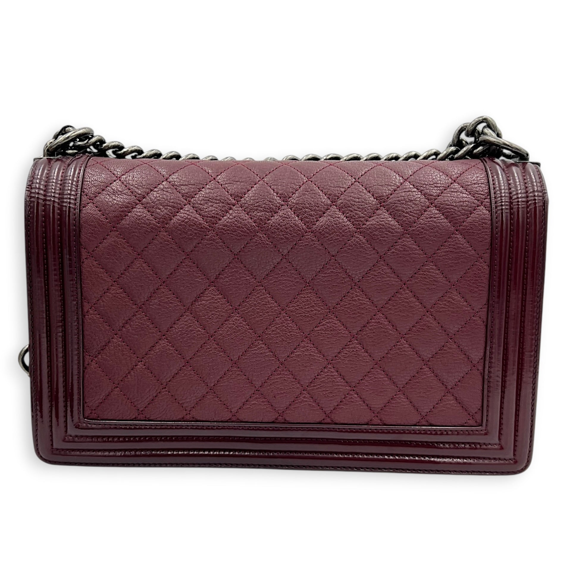 Boy Shoulder Bag Medium Red in Calfskin, Ruthenium hardware