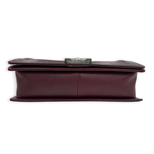 Boy Shoulder Bag Medium Red in Calfskin, Ruthenium hardware