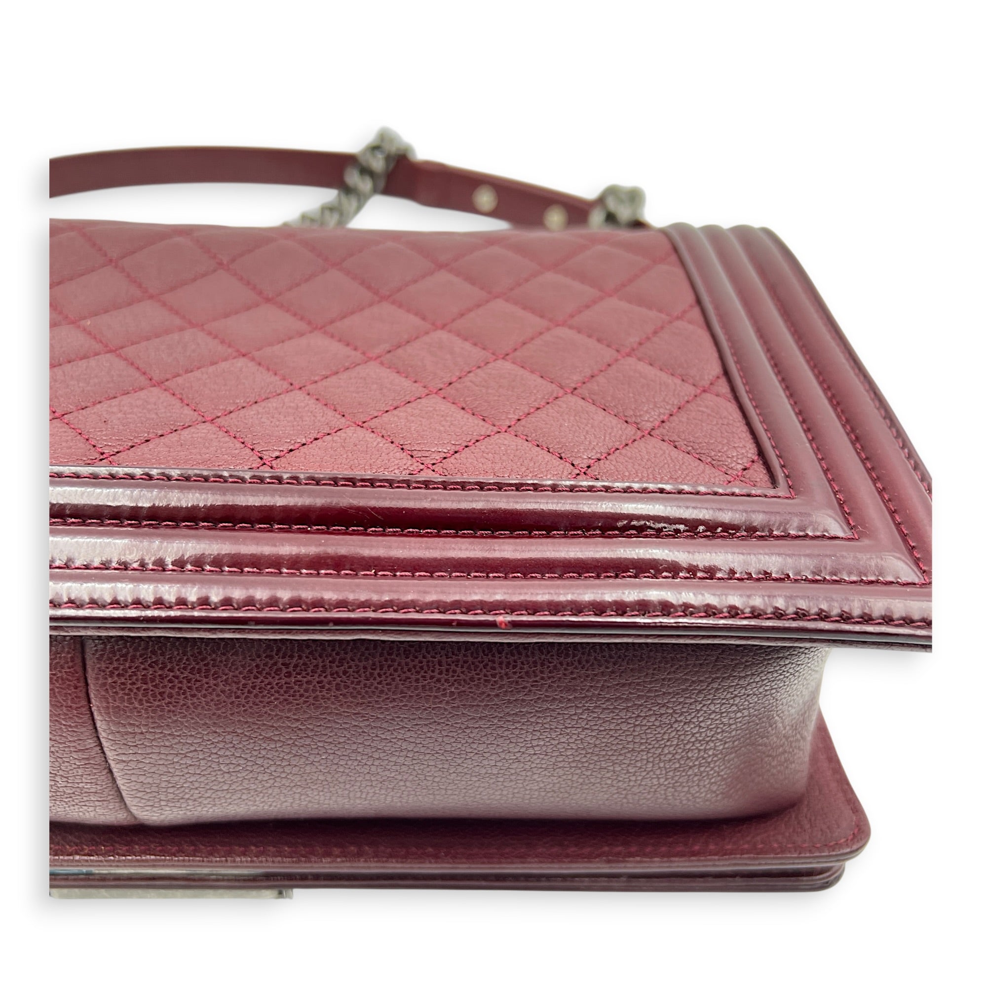 Boy Shoulder Bag Medium Red in Calfskin, Ruthenium hardware