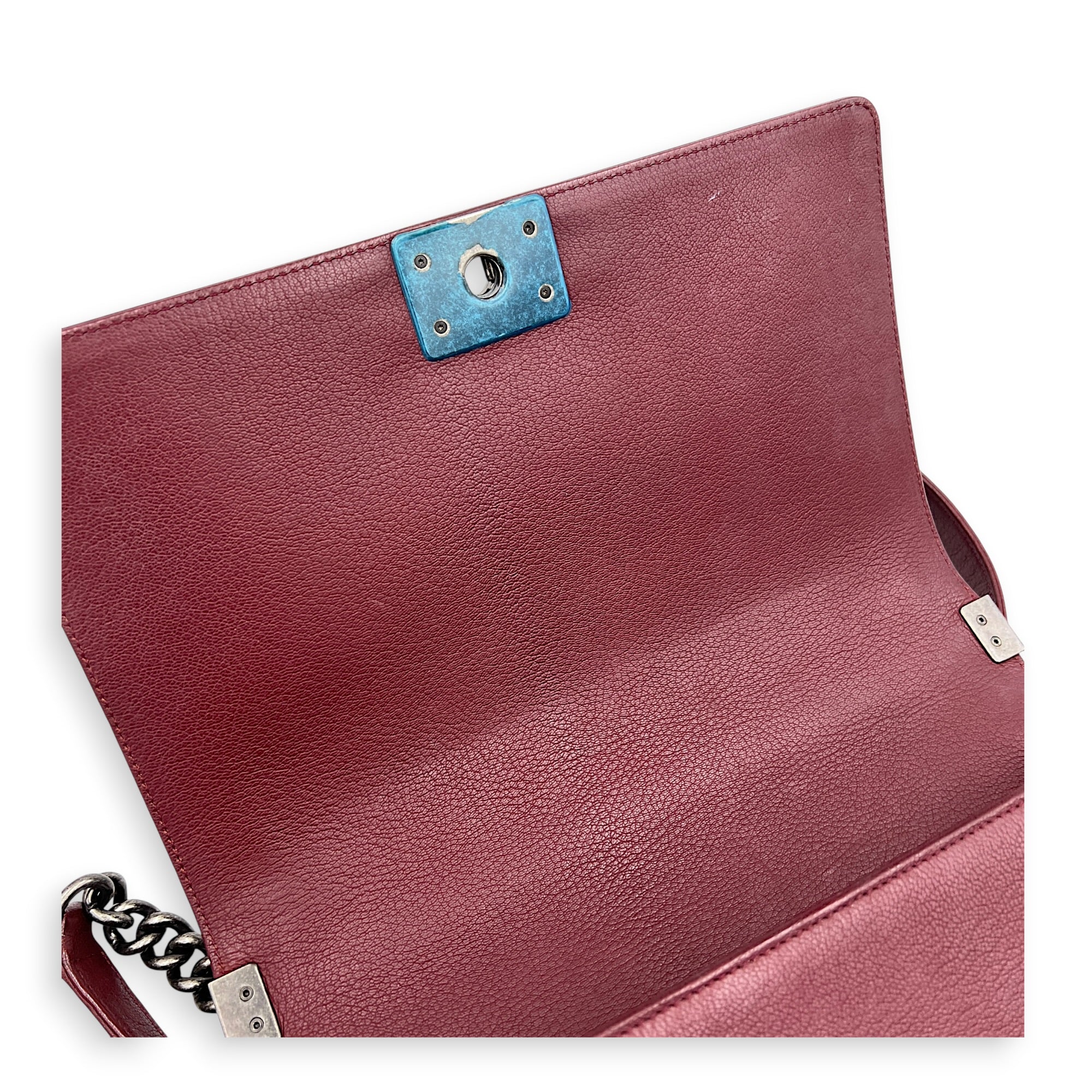 Boy Shoulder Bag Medium Red in Calfskin, Ruthenium hardware