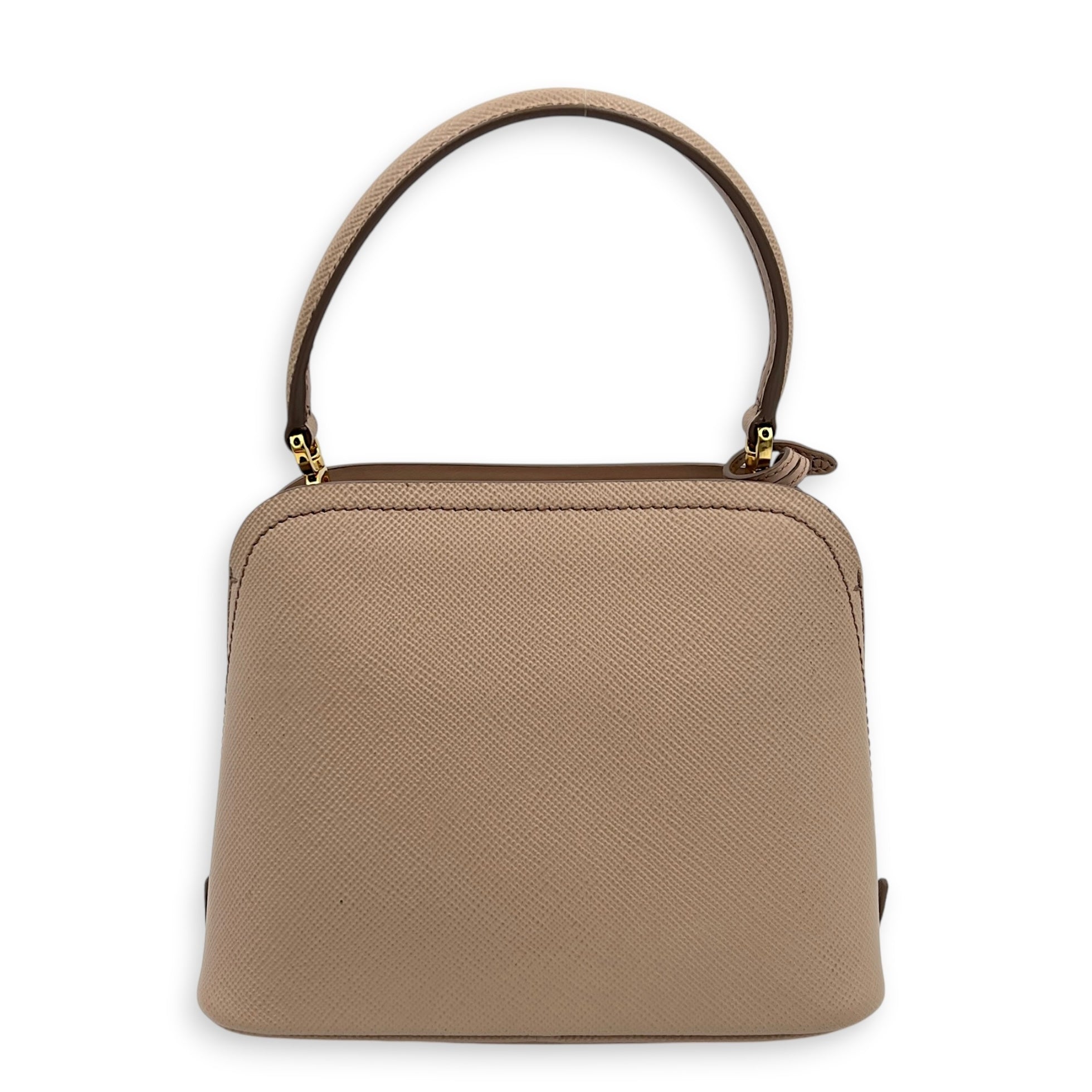 Martine Top Handle Bag Beige in Saffiano Leather, Gold hardware