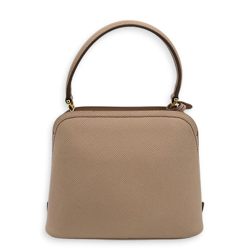 Martine Top Handle Bag Beige in Saffiano Leather, Gold hardware