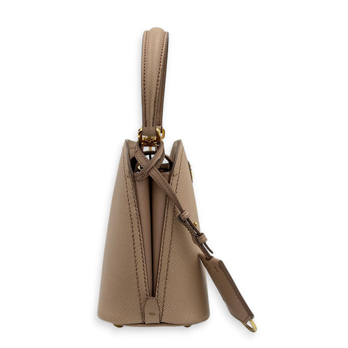 Martine Top Handle Bag Beige in Saffiano Leather, Gold hardware