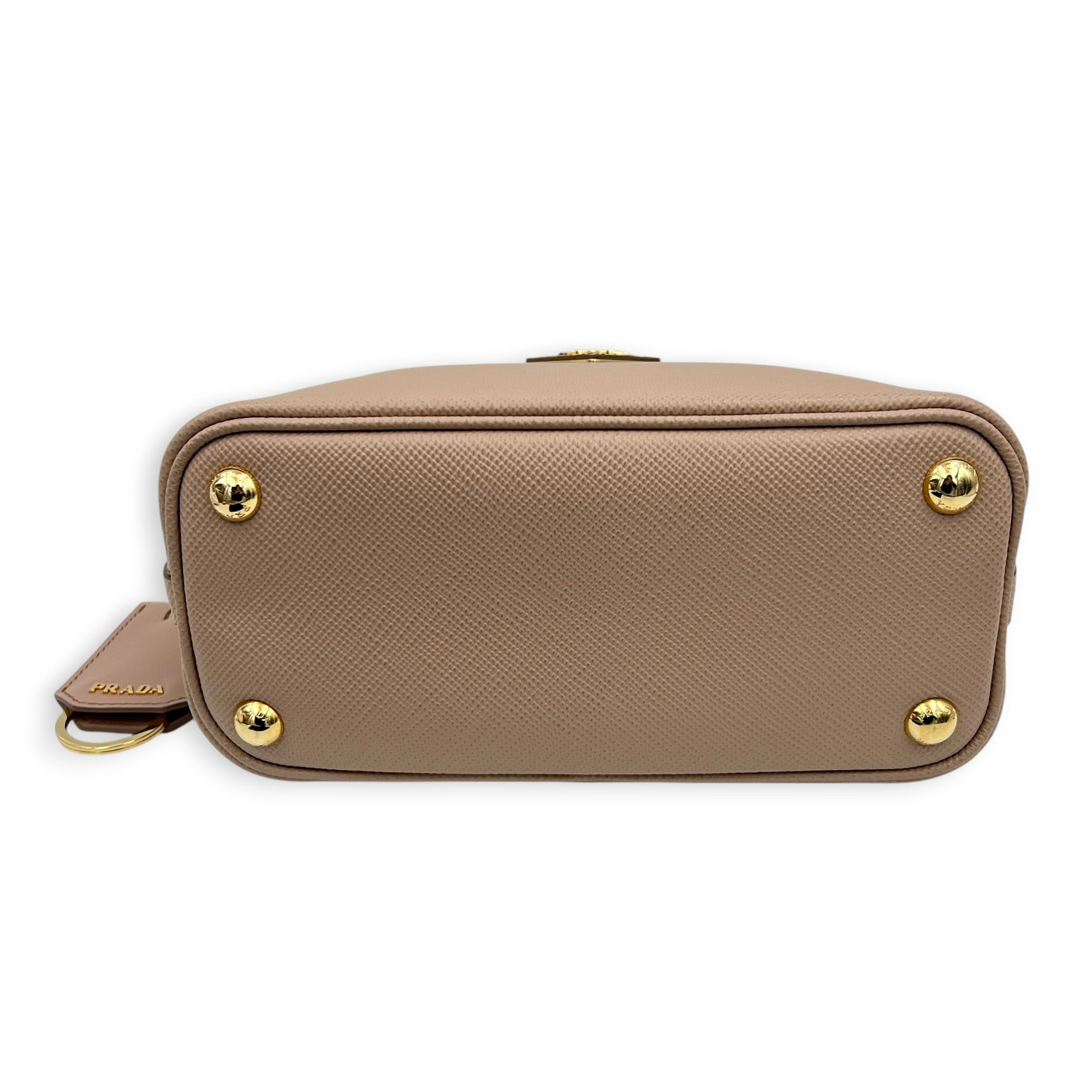 Martine Top Handle Bag Beige in Saffiano Leather, Gold hardware
