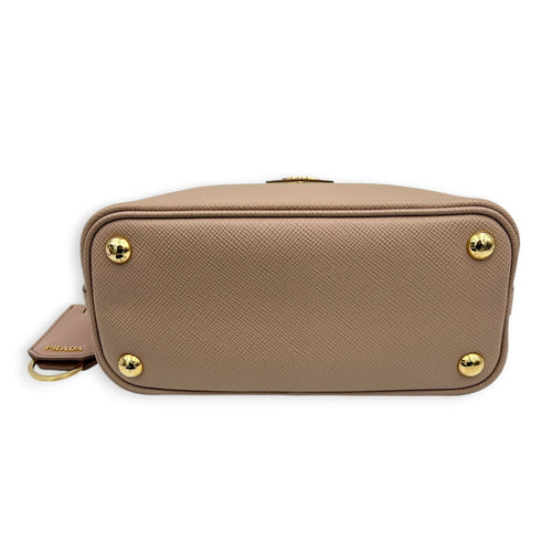 Martine Top Handle Bag Beige in Saffiano Leather, Gold hardware