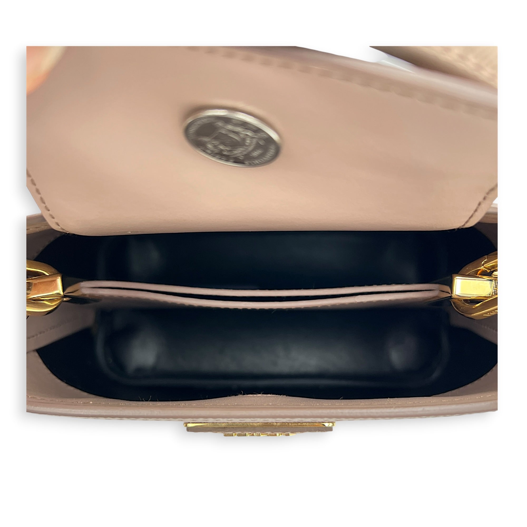 Martine Top Handle Bag Beige in Saffiano Leather, Gold hardware