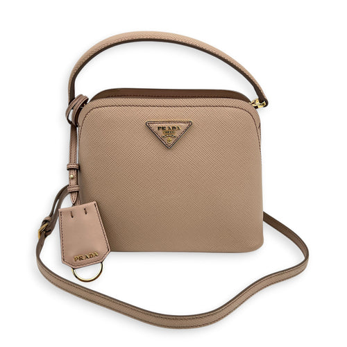 Martine Top Handle Bag Beige in Saffiano Leather, Gold hardware