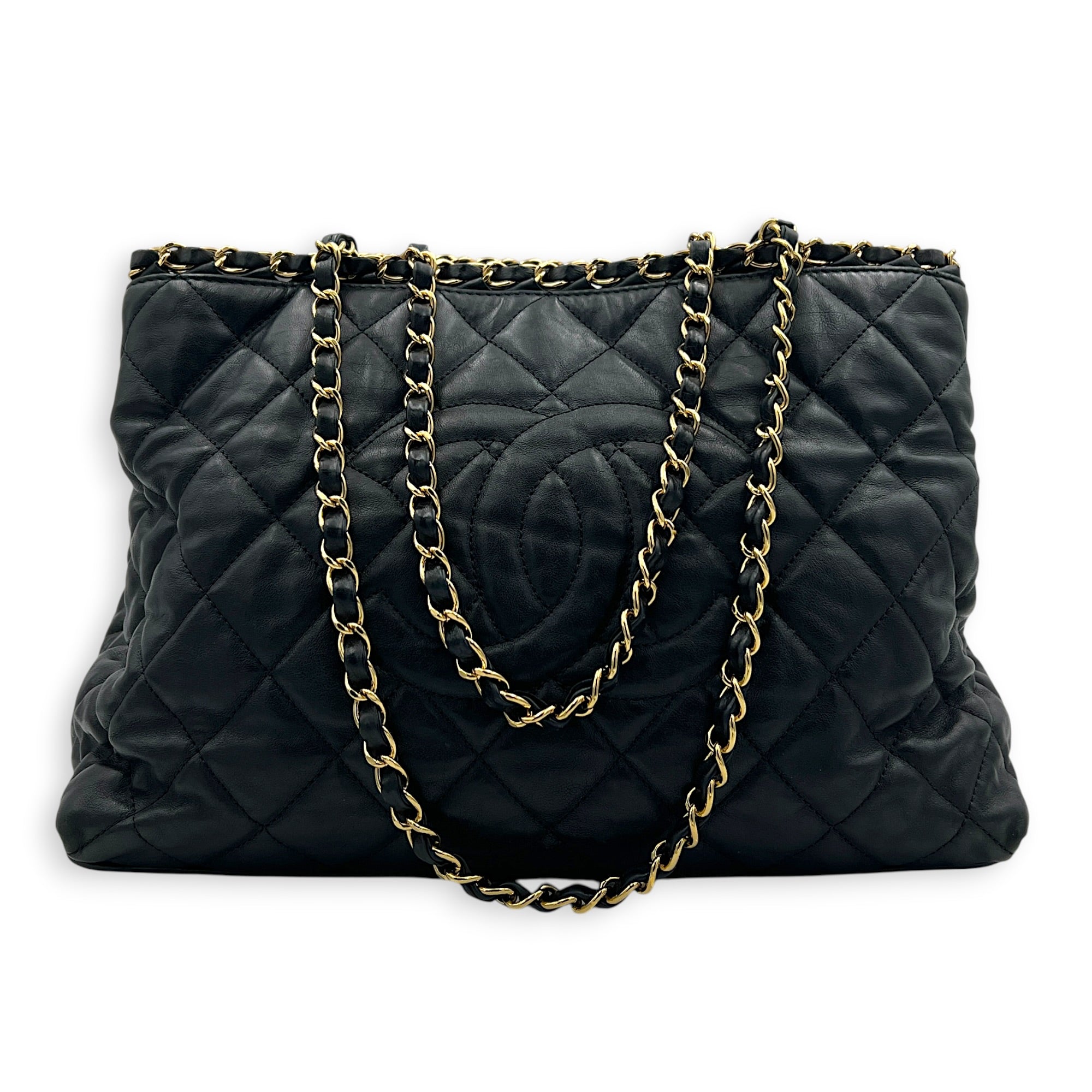 Chain Me Shoulder Bag Black in Calfskin, Gold hardware