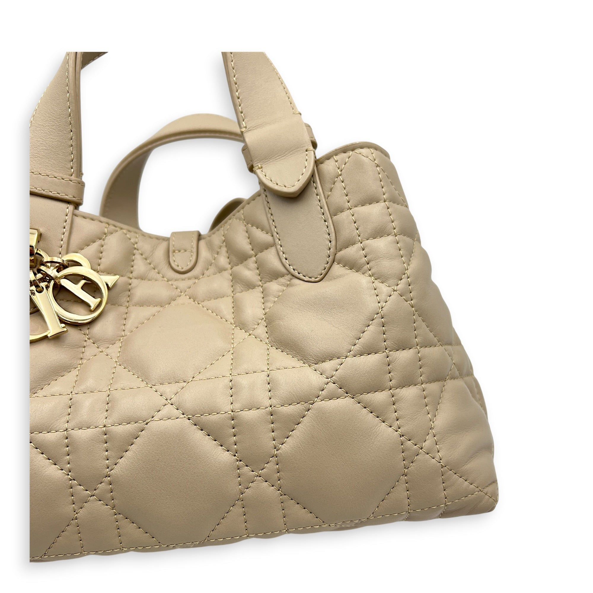Toujours Top Handle Bag Small Beige in Lambskin, Gold hardware