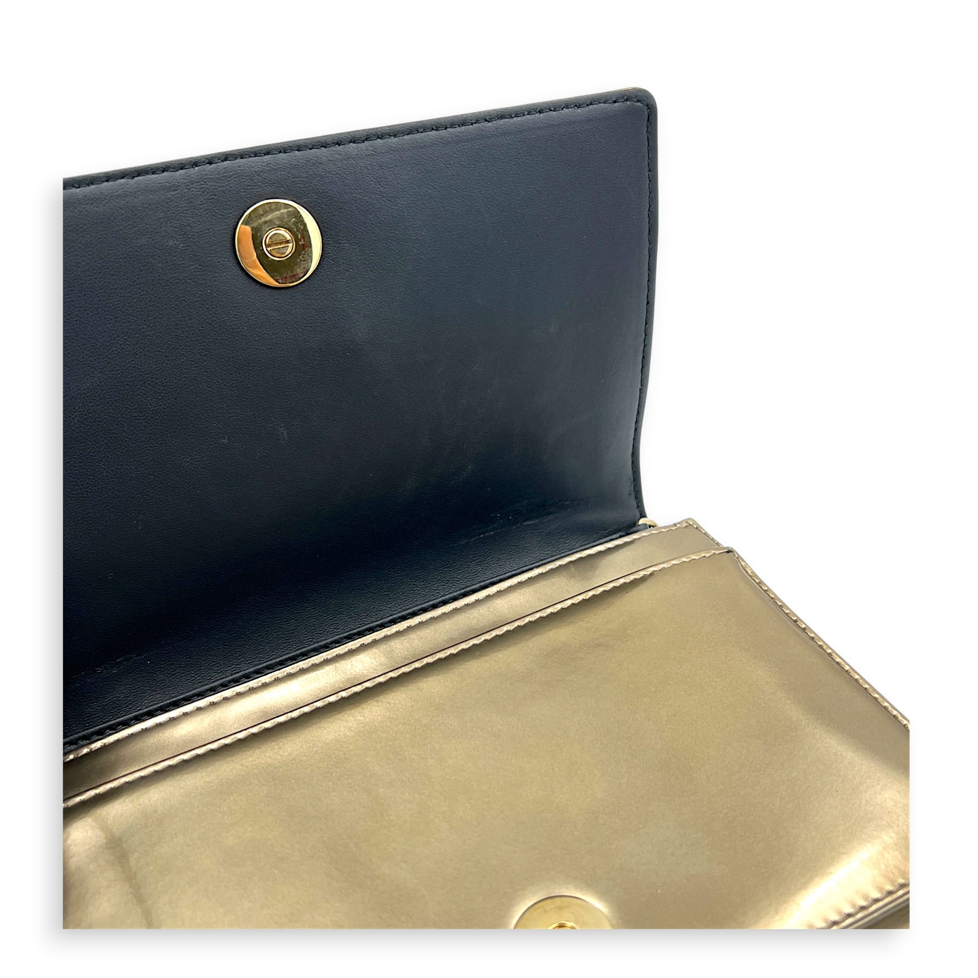 Diorama Wallet On Chain Gold in Patent Leather, Gold hardware