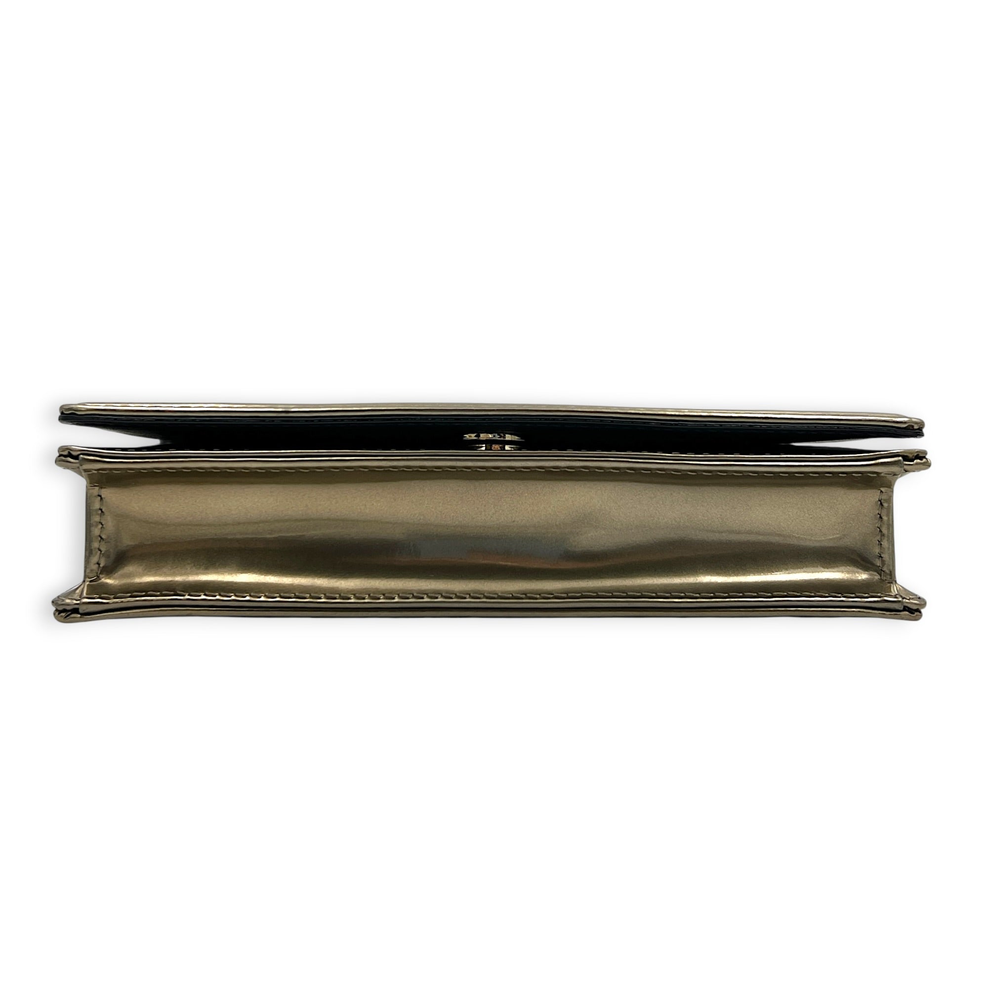 Diorama Wallet On Chain Gold in Patent Leather, Gold hardware