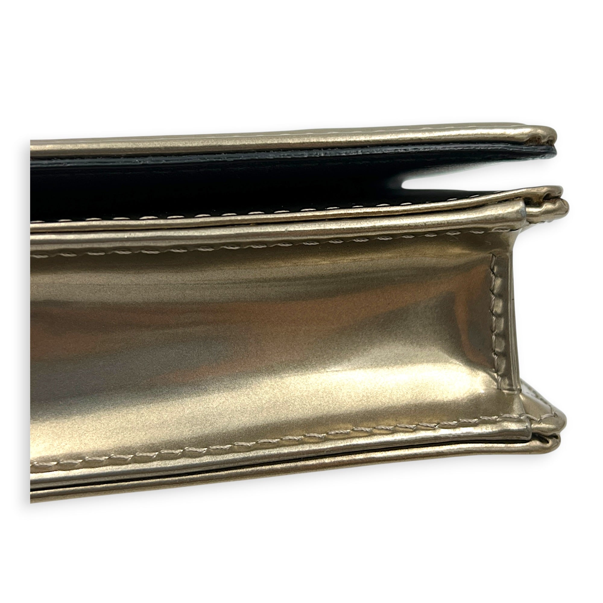 Diorama Wallet On Chain Gold in Patent Leather, Gold hardware