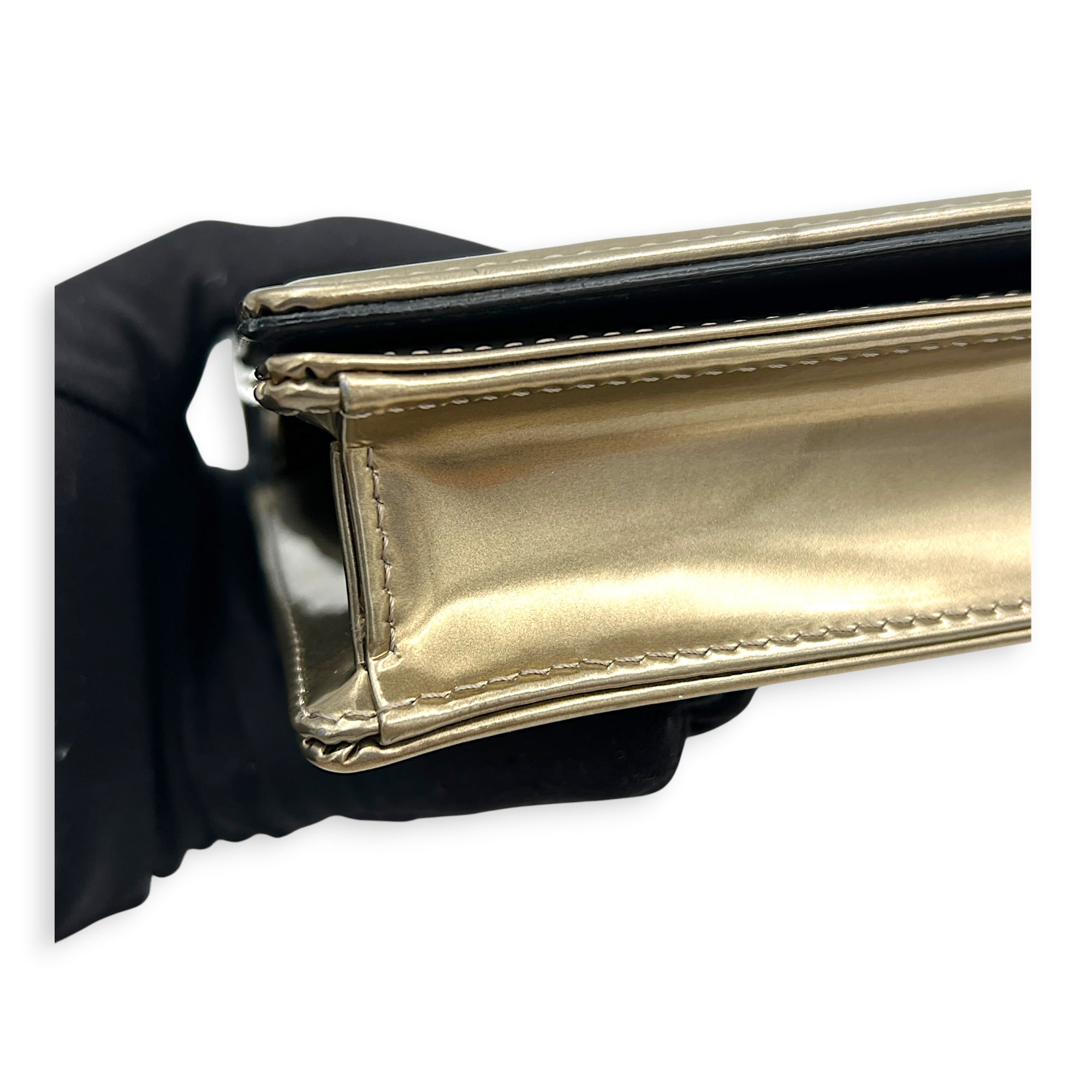 Diorama Wallet On Chain Gold in Patent Leather, Gold hardware