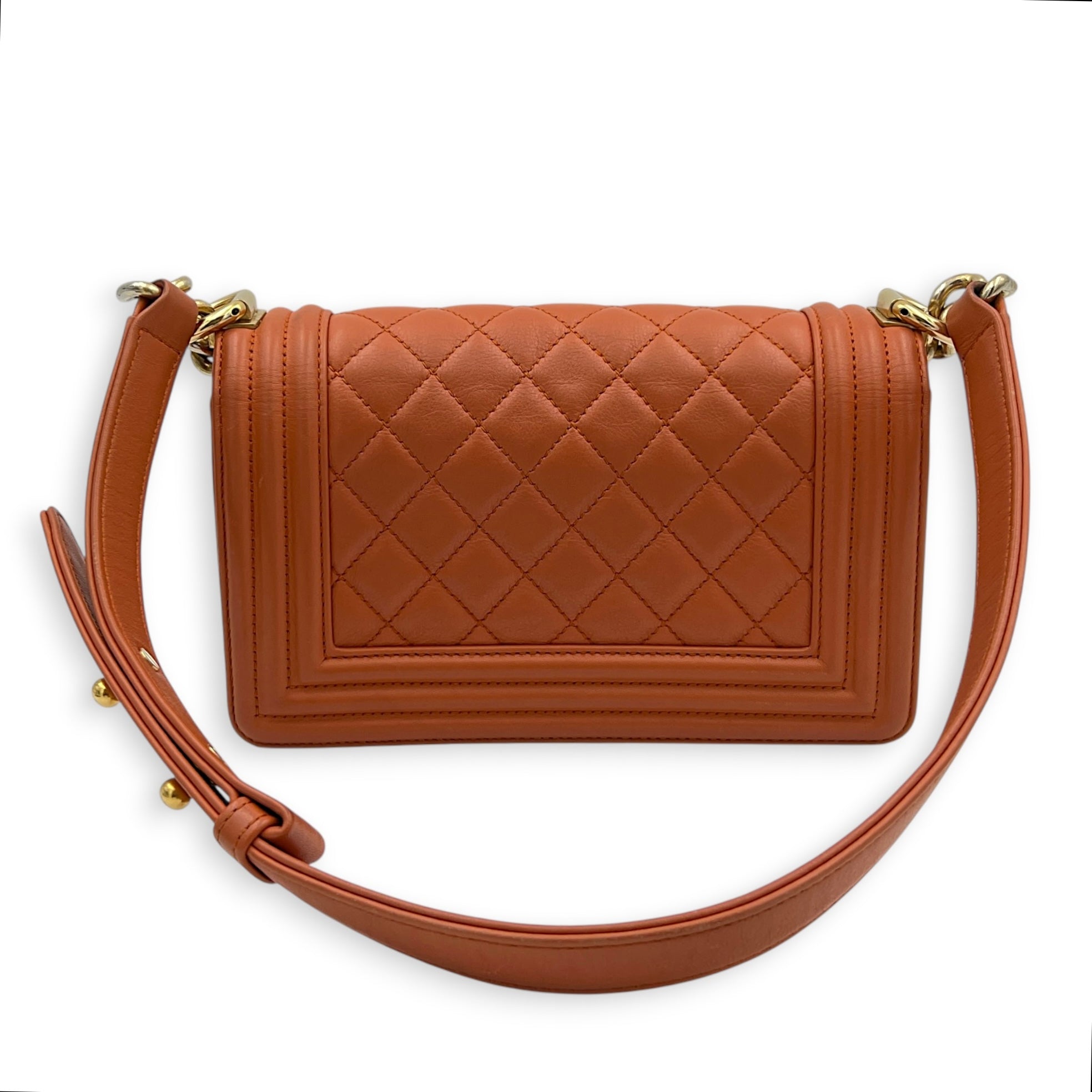 Boy Small Orange Shoulder Bag in Calfskin, Gold hardware