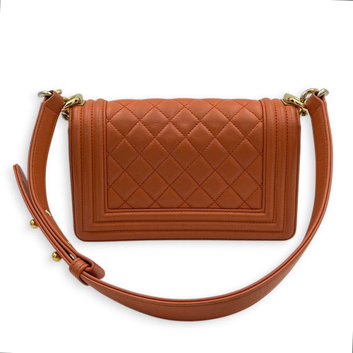 Boy Small Orange Shoulder Bag in Calfskin, Gold hardware