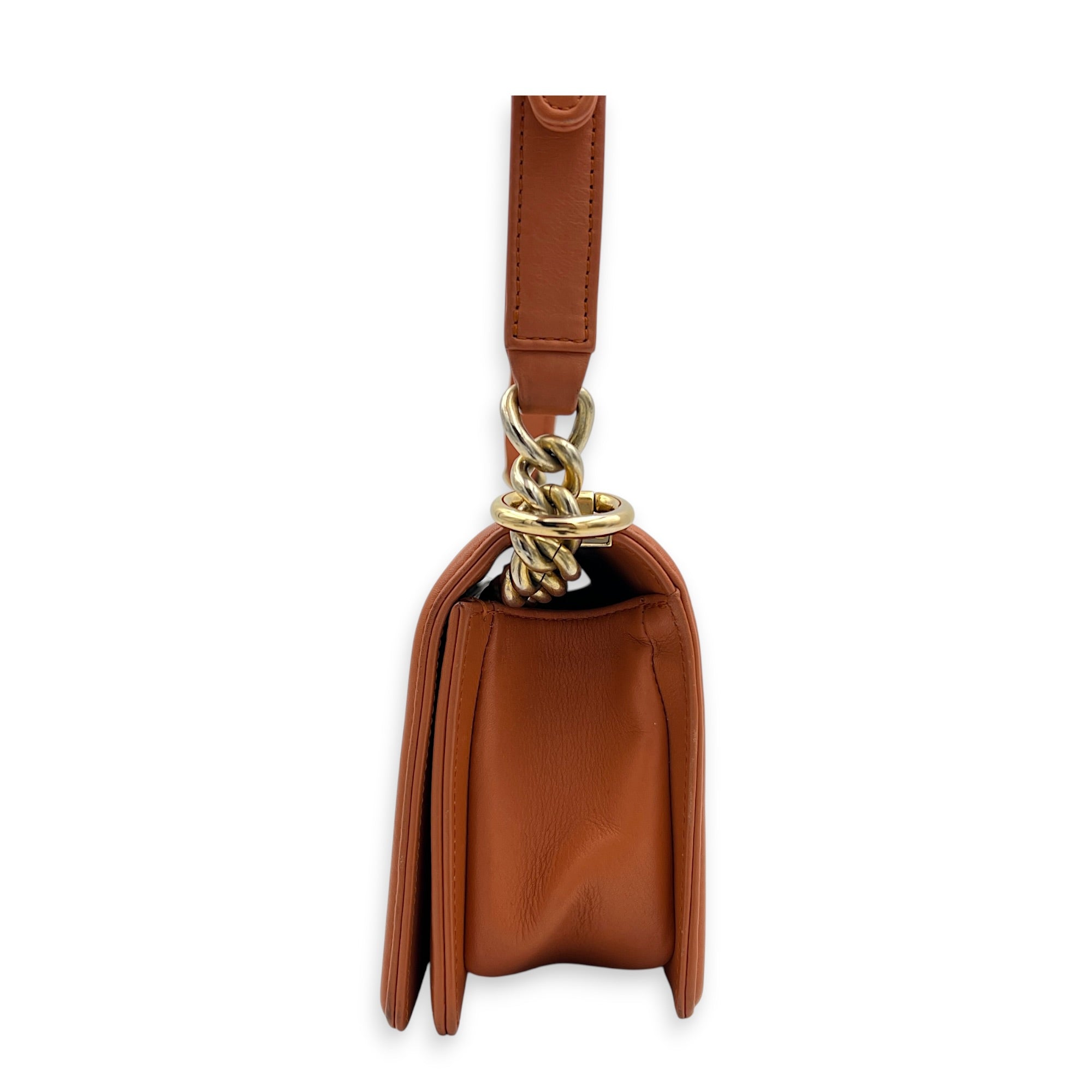Boy Small Orange Shoulder Bag in Calfskin, Gold hardware