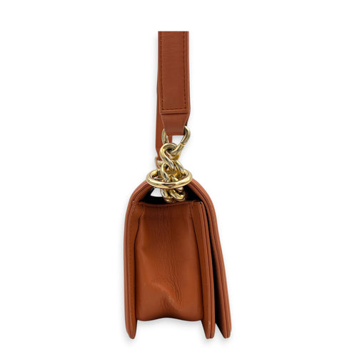 Boy Small Orange Shoulder Bag in Calfskin, Gold hardware