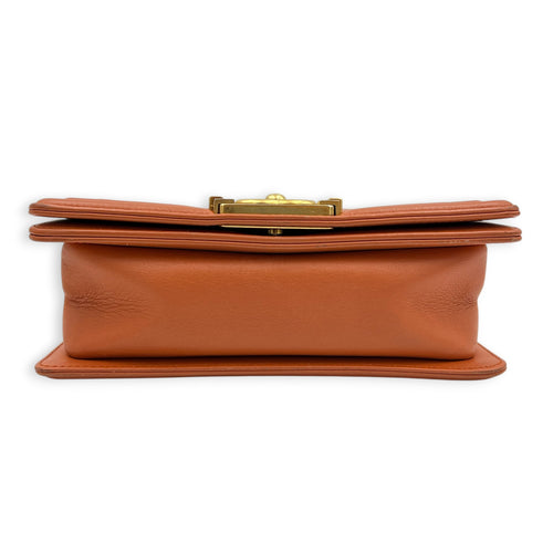 Boy Small Orange Shoulder Bag in Calfskin, Gold hardware