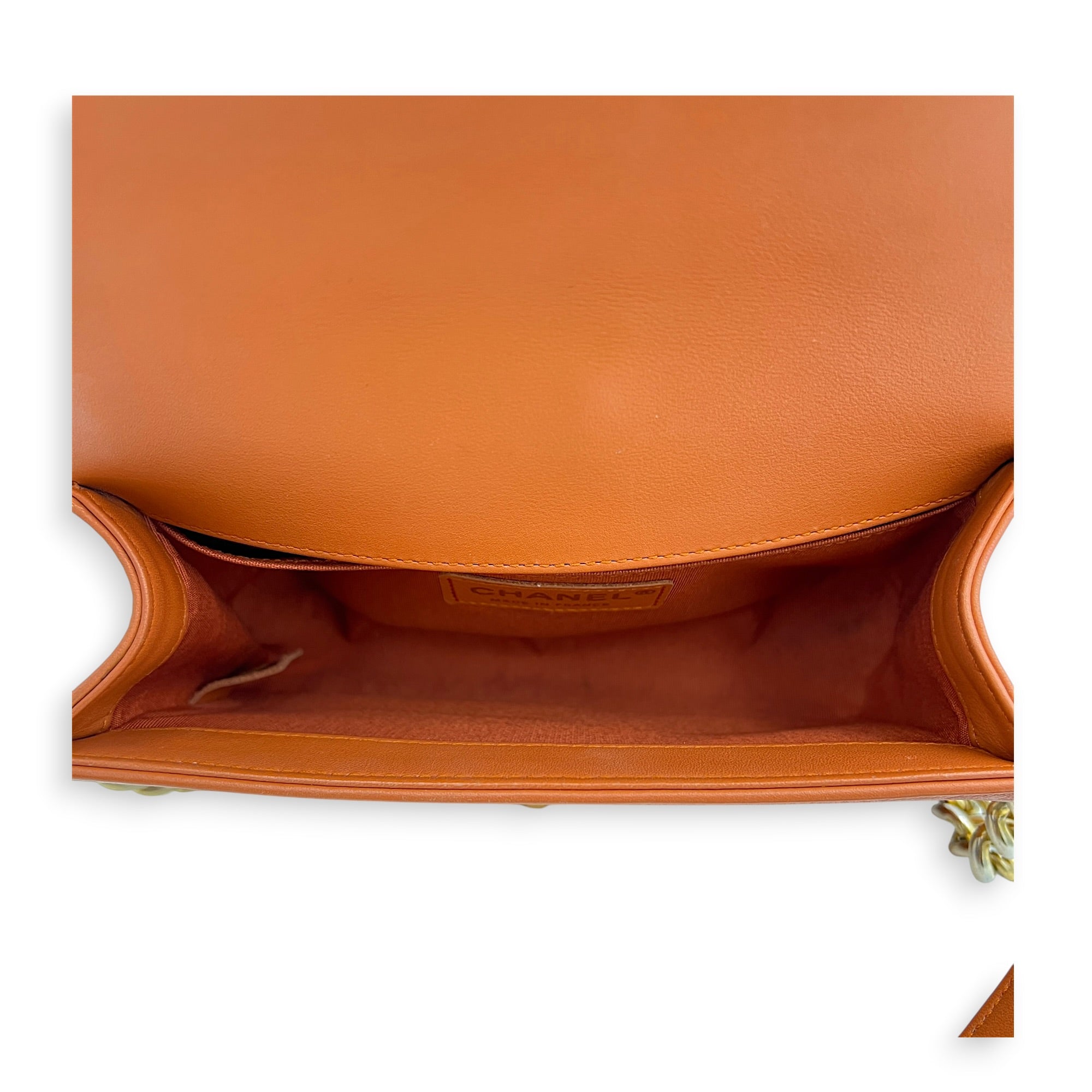 Boy Small Orange Shoulder Bag in Calfskin, Gold hardware