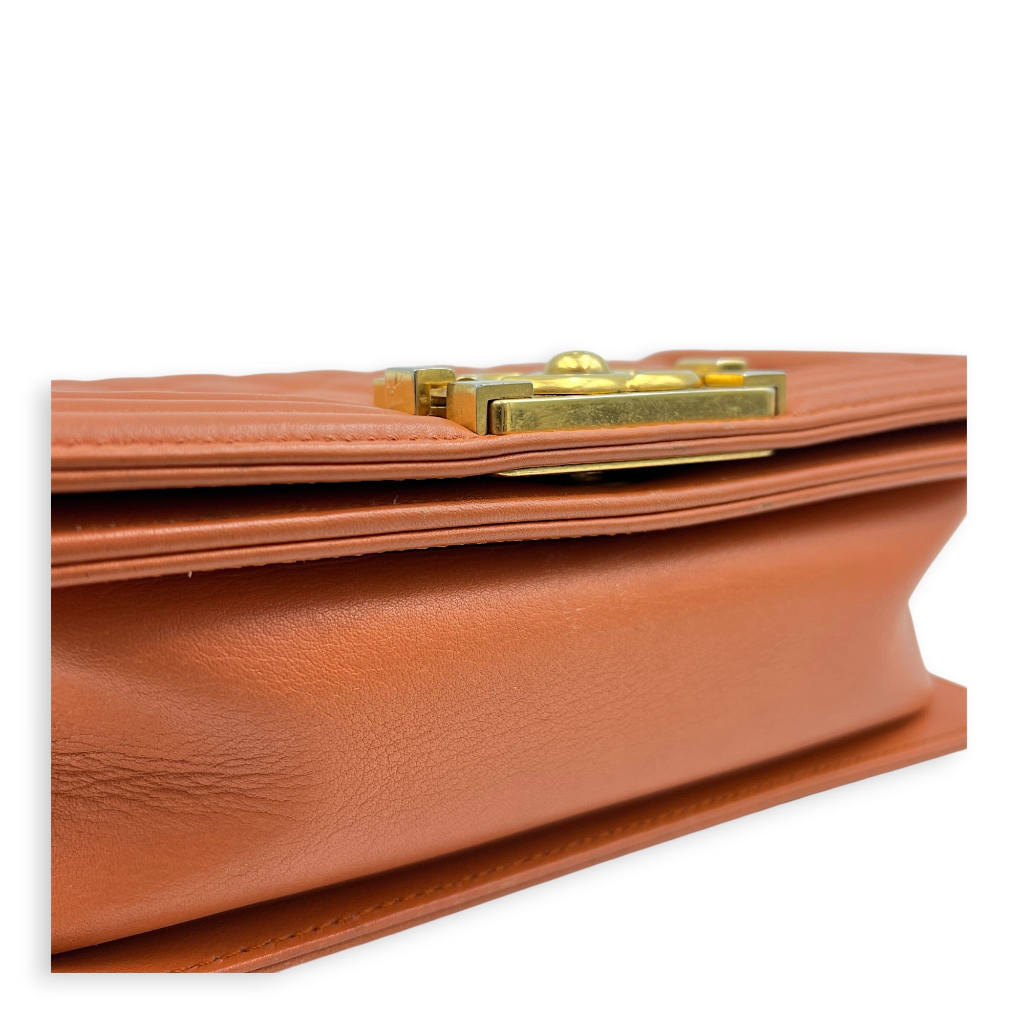 Boy Small Orange Shoulder Bag in Calfskin, Gold hardware