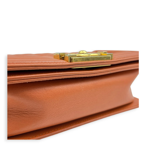Boy Small Orange Shoulder Bag in Calfskin, Gold hardware