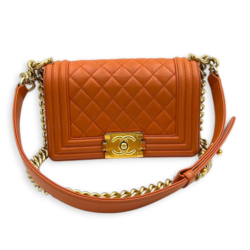 Boy Small Orange Shoulder Bag in Calfskin, Gold hardware