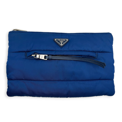 Logo Clutch Blue in Nylon, Silver hardware