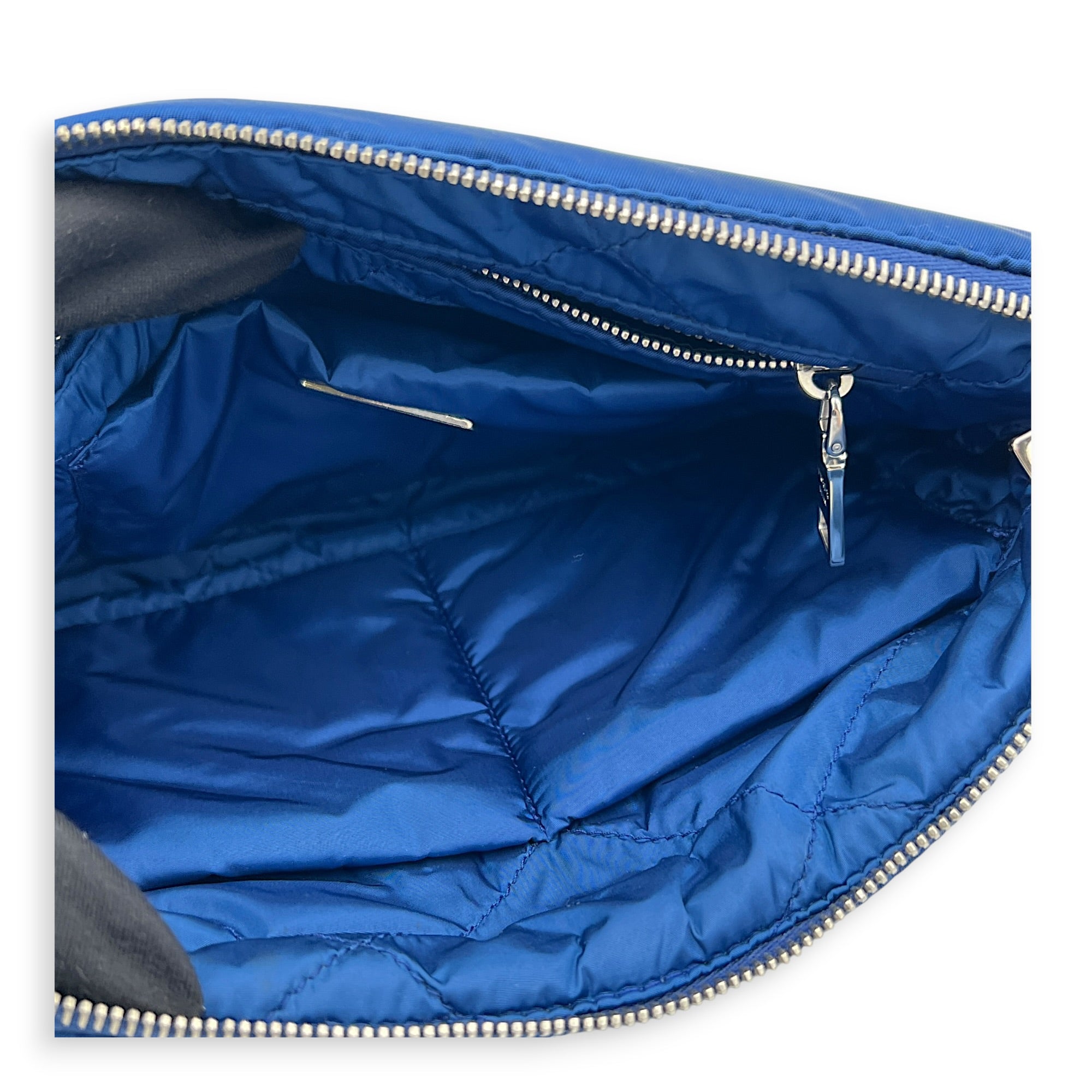 Logo Clutch Blue in Nylon, Silver hardware