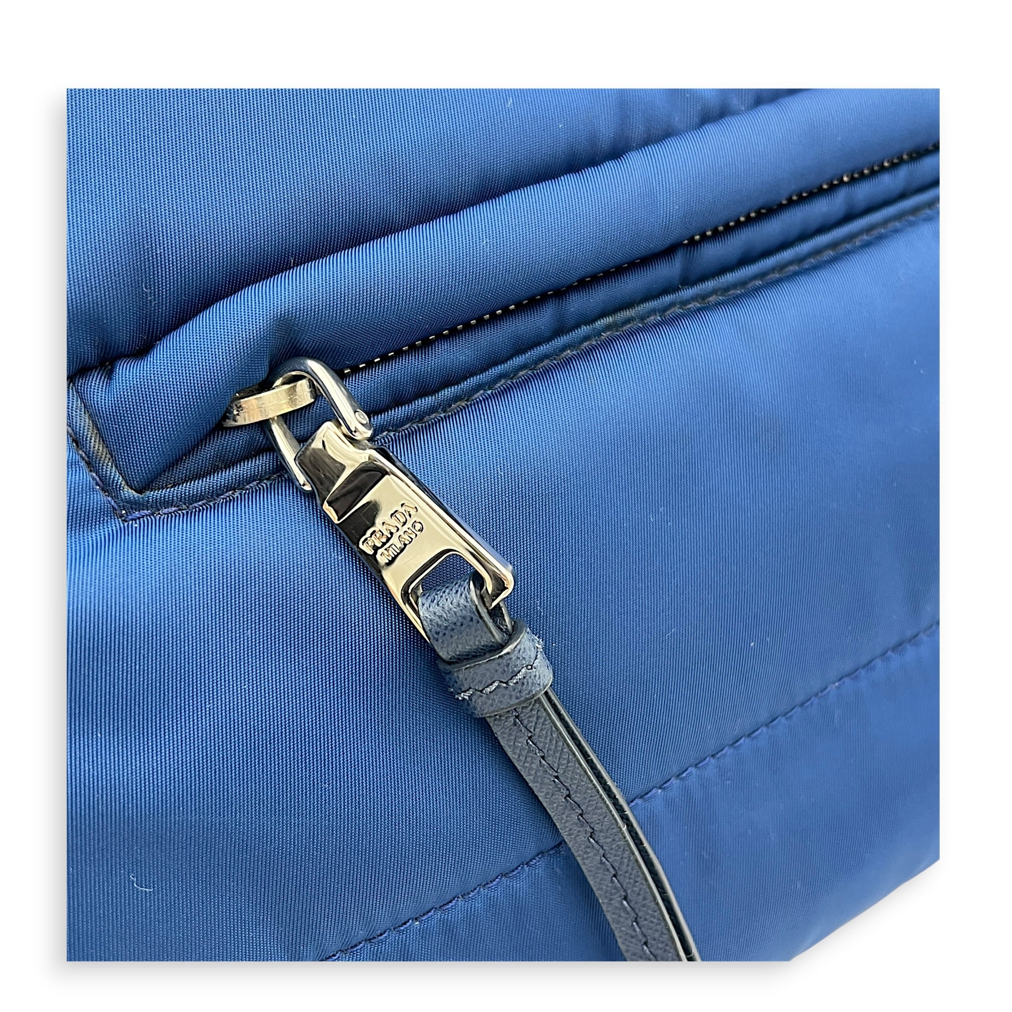 Logo Clutch Blue in Nylon, Silver hardware