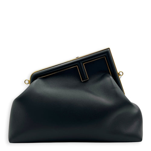 First Medium Nero Shoulder Bag in Nappa Leather, Gold hardware