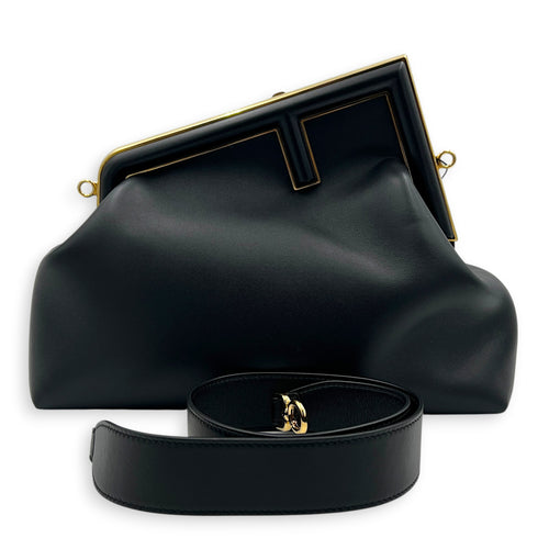 First Medium Nero Shoulder Bag in Nappa Leather, Gold hardware