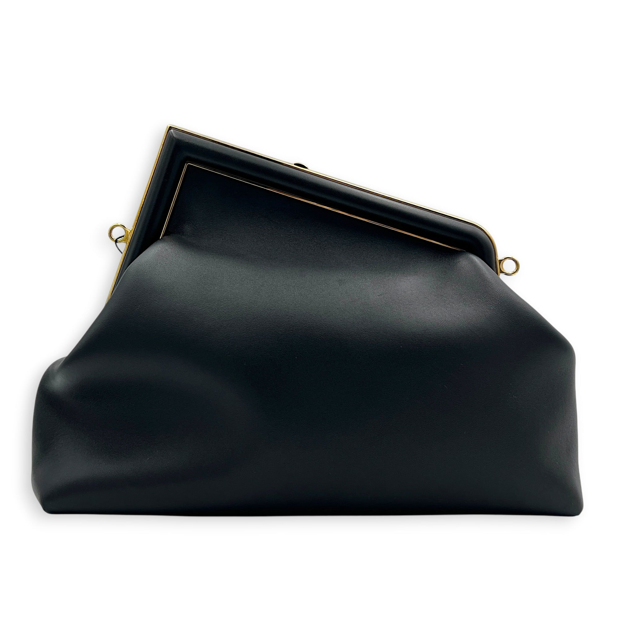 First Medium Nero Shoulder Bag in Nappa Leather, Gold hardware