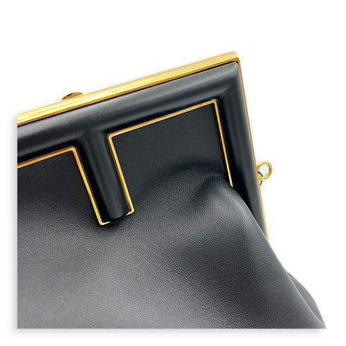First Medium Nero Shoulder Bag in Nappa Leather, Gold hardware