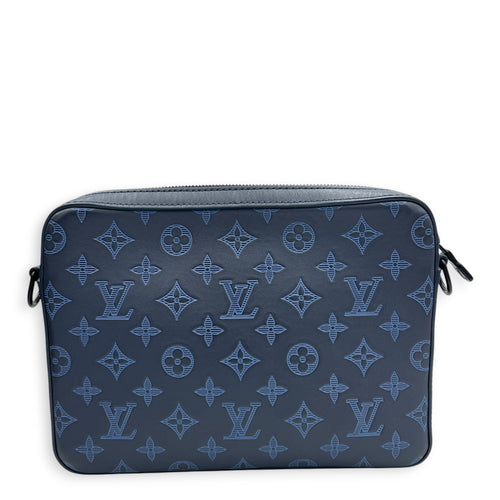 Duo Messenger Shoulder Bag Blue in Monogram Shadow Calfskin, Black hardware