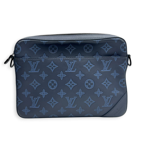 Duo Messenger Shoulder Bag Blue in Monogram Shadow Calfskin, Black hardware