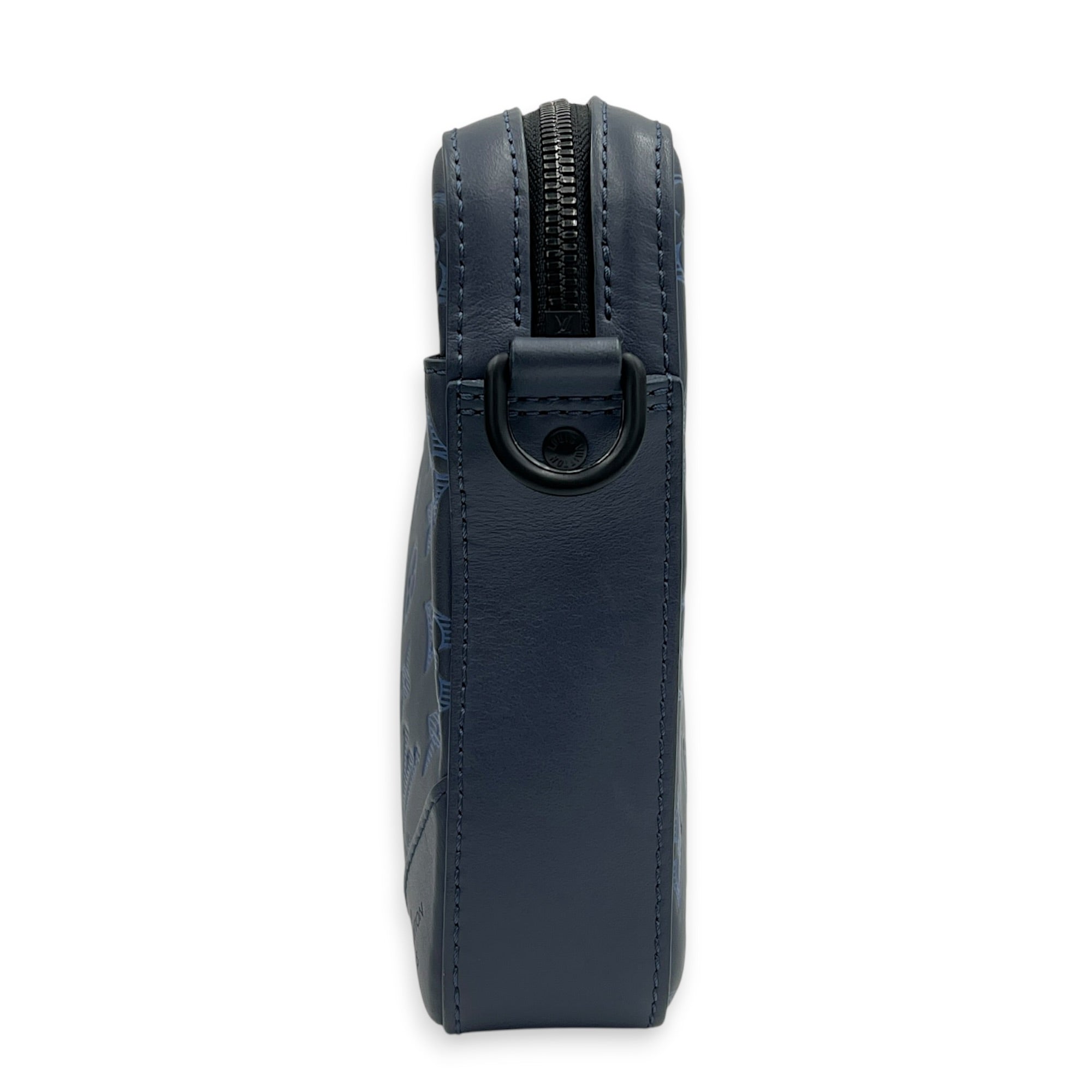 Duo Messenger Shoulder Bag Blue in Monogram Shadow Calfskin, Black hardware