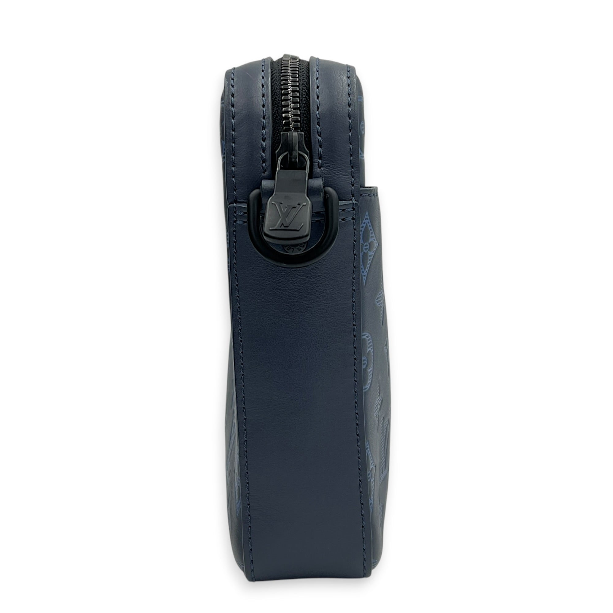 Duo Messenger Shoulder Bag Blue in Monogram Shadow Calfskin, Black hardware