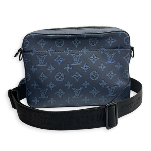 Duo Messenger Shoulder Bag Blue in Monogram Shadow Calfskin, Black hardware